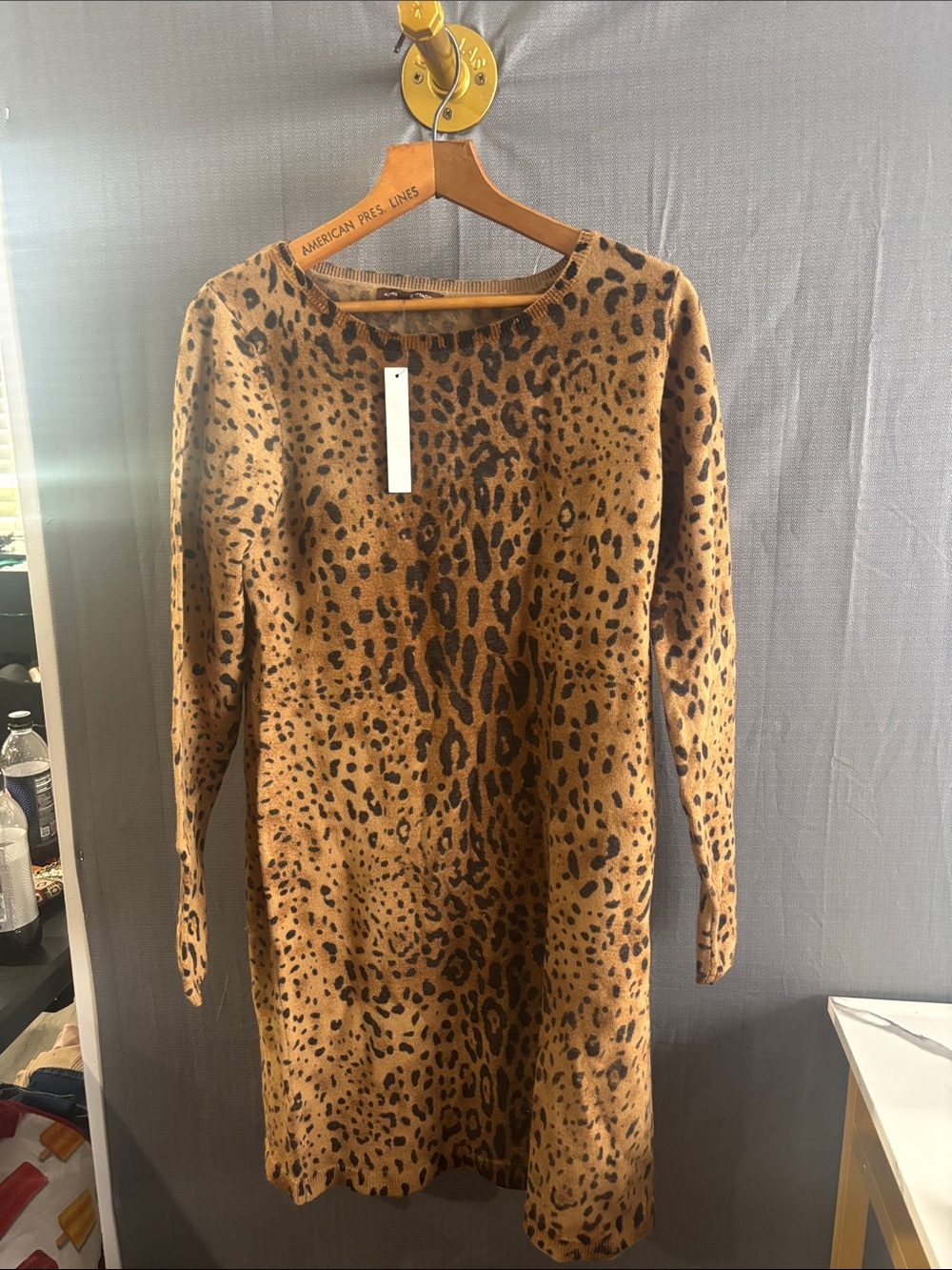 NWT Adrienne Vittadini Leopard Print Long Sleeve Dress in Brown